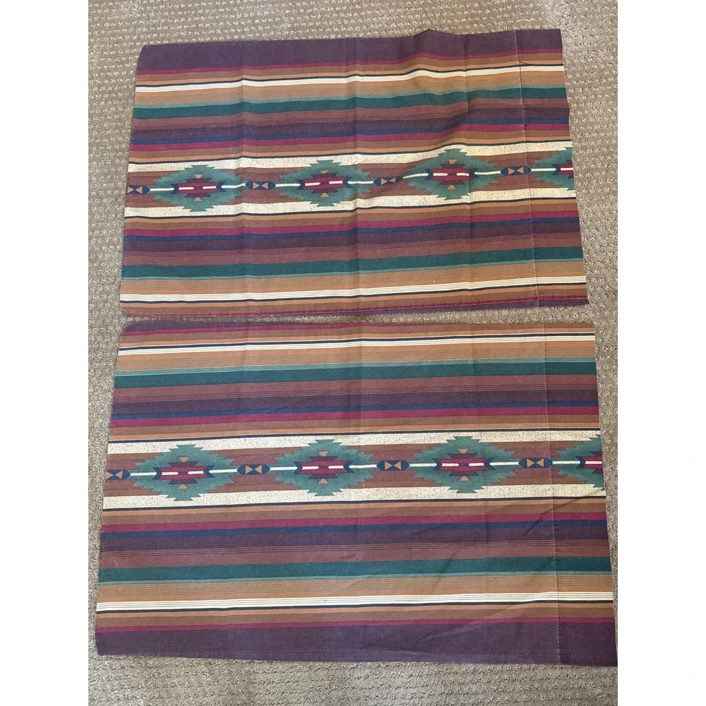 Vintage Dan River Southwestern Striped Pillowcase Set Standard Made in USA 2pc